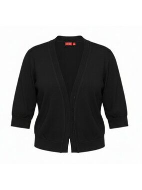 Womens Black Cardigan by Elle Lightweight Chiffon Trim 3/4 Sleeves Large